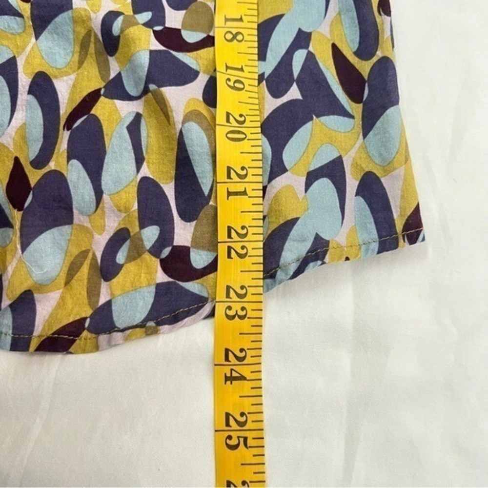 JNBY Abstract Geometric Print 100% Cotton Button Up Shirt Blue Tan Size S - Picture 9 of 11